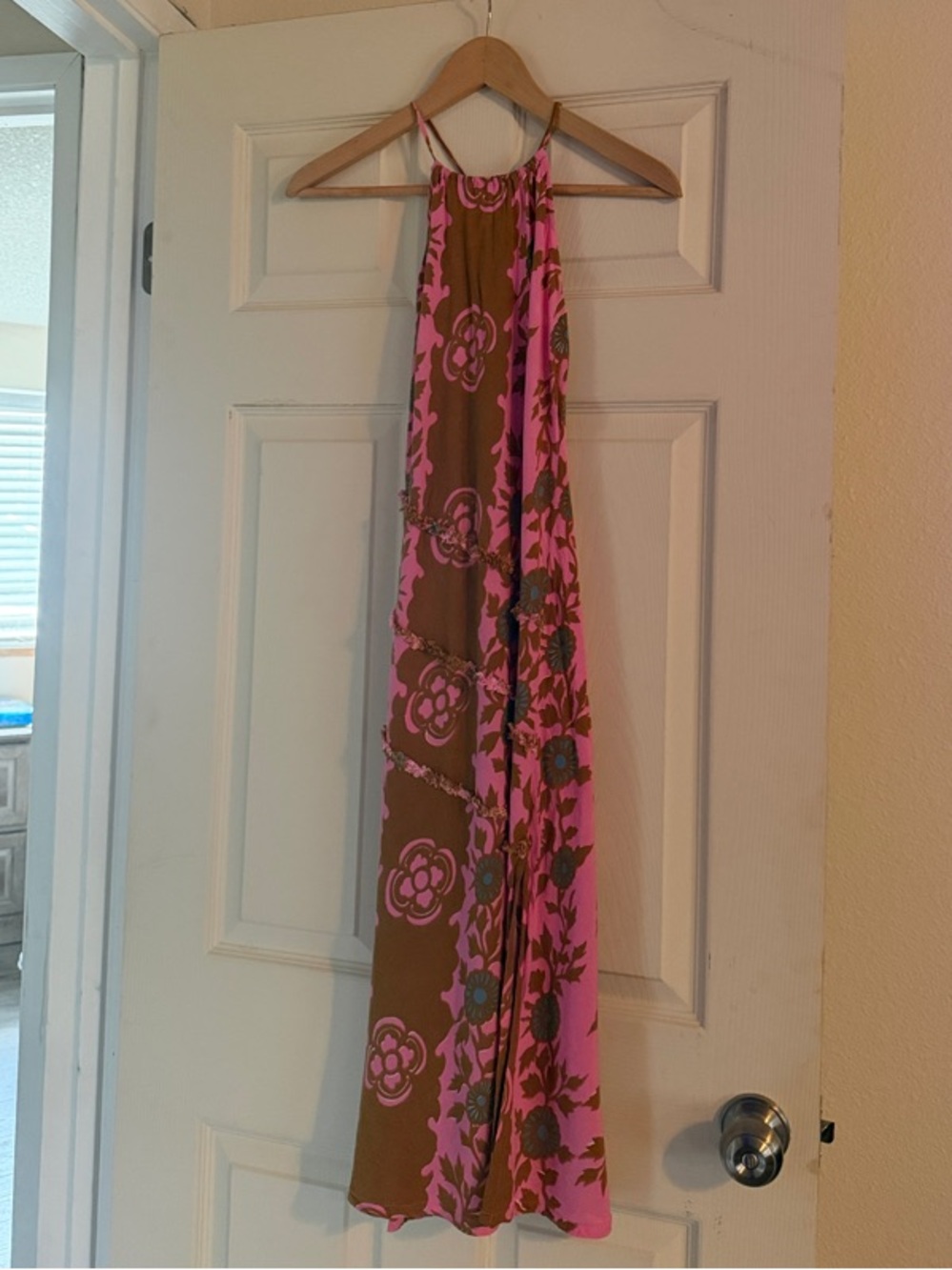 Pink and Brown Floral Halter Maxi Dress